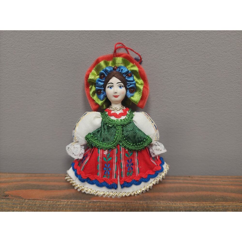 China Face Ukrainian Doll Ornament Traditional Dress Embroidered Details 4"
